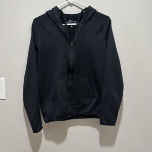 Black Nike Womens Black Full Zip Hoodie Long Sleeve Drawstring Hood Pockets